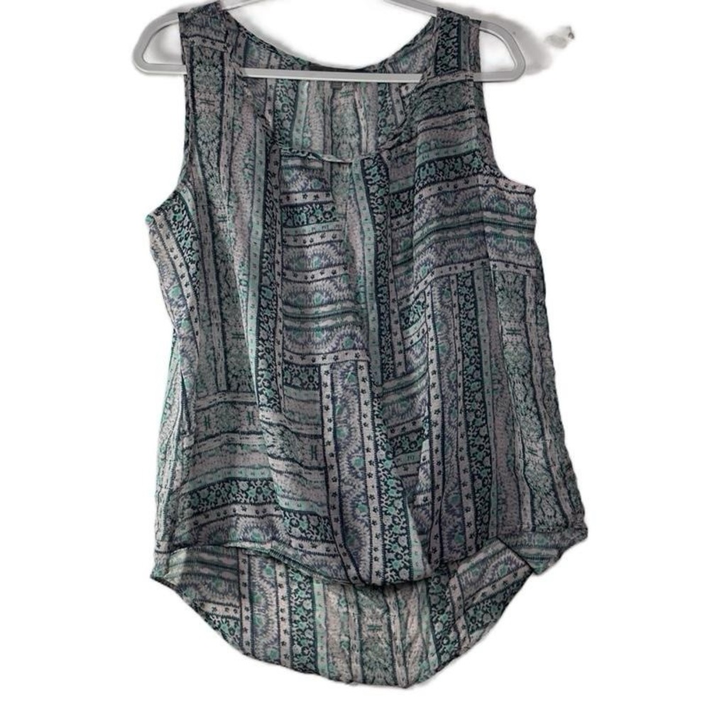 Daisy Fuentes Tank Top Green and Blue Sleeveless Blouse Paisley Print Top Size L